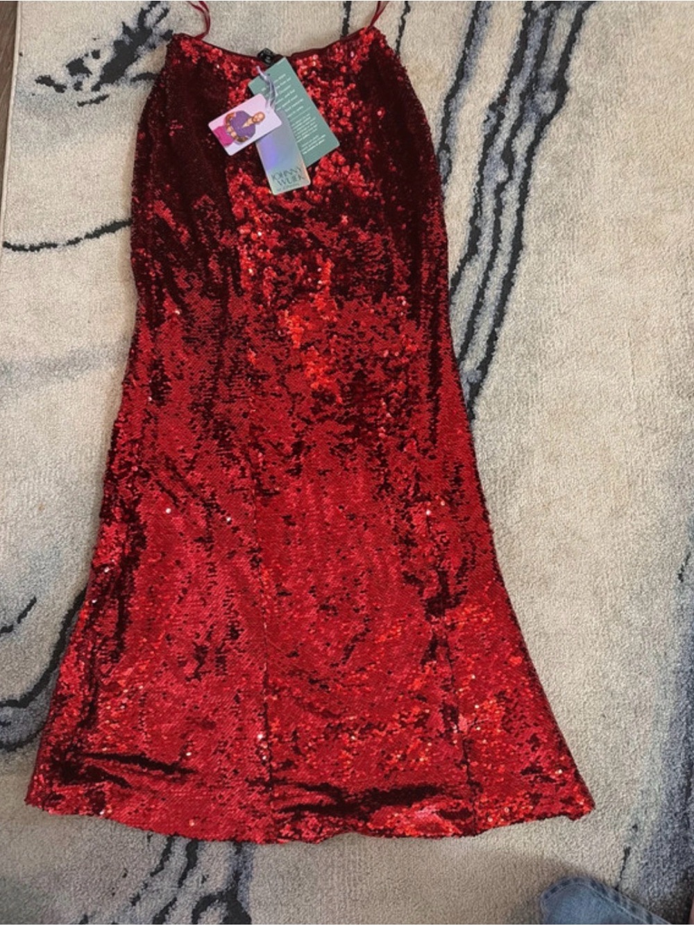 Red Sequin Slip Mini Dress with Spaghetti Straps